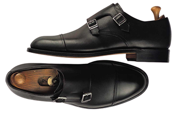 Custom shoes Miyagi Kogyo ES20 smooth black calf leather double monk	