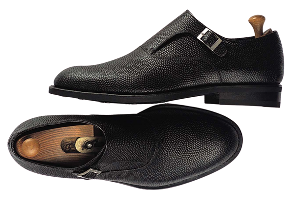 Custom shoes Miyagi Kogyo ES16 black pebbled leather single monk	