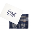 Lovat Mill 100% cashmere checkered scarf navy and brown