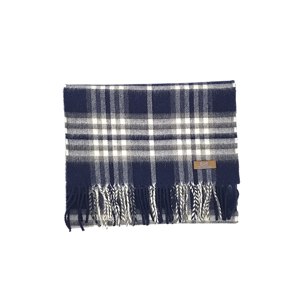 Lovat Mill 100% cashmere checkered scarf navy and grey	