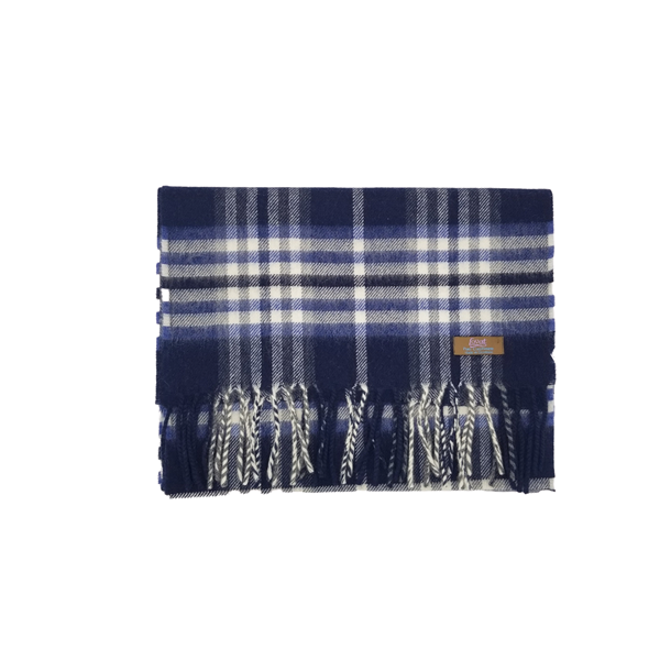 Lovat Mill 100% cashmere checkered scarf navy and blue	
