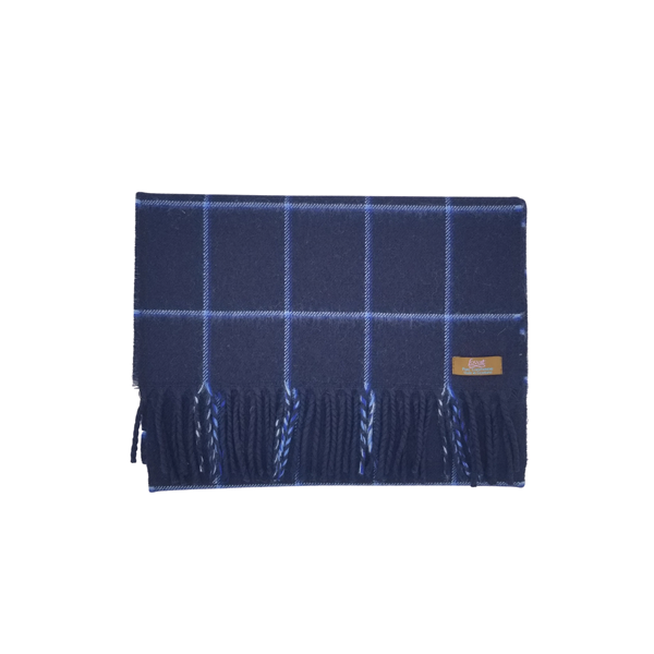 Lovat Mill 100% cashmere checkered scarf navy and blue	