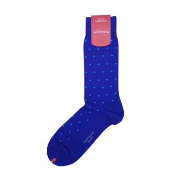 Marcoliani Milano aqua on royal blue polka dots wool blend socks	