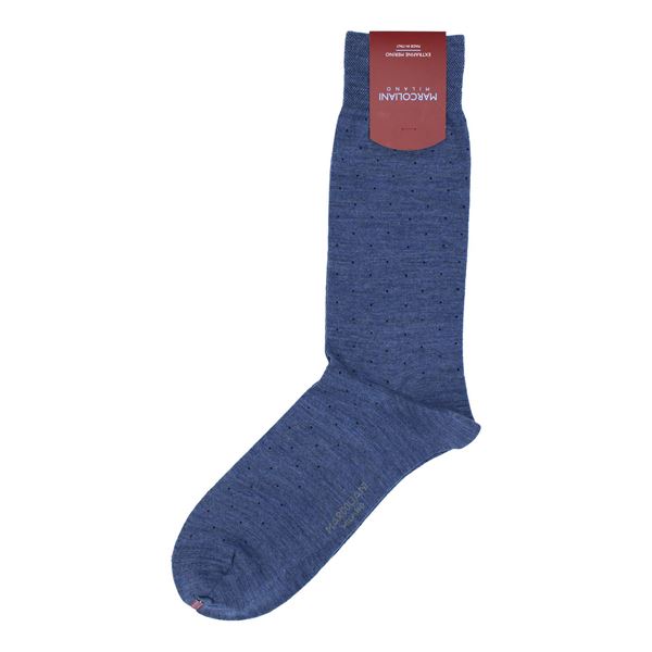 Marcoliani Milano navy on blue pin dots wool blend socks