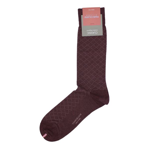 Marcoliani Milano beige on burgundy diamond cotton blend socks	