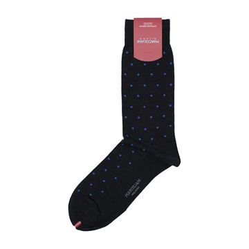 Marcoliani Milano blue on charcoal polka dots wool blend socks	