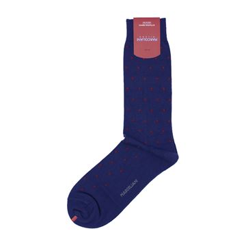 Marcoliani Milano red on navy polka dots wool blend socks	