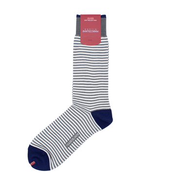 Marcoliani Milano white and grey horizontal striped cotton blend socks	