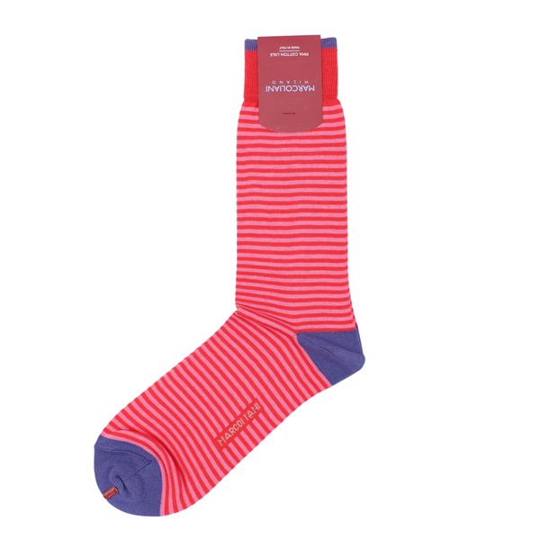 Marcoliani Milano pink and red horizontal striped cotton blend socks	
