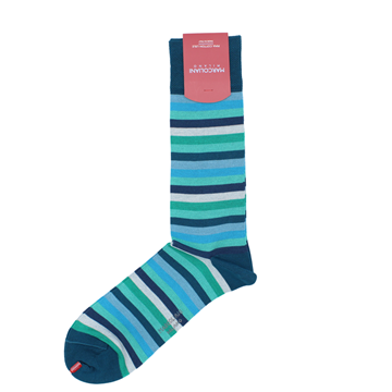 Marcoliani Milano green, aqua, teal horizontal striped cotton blend socks	