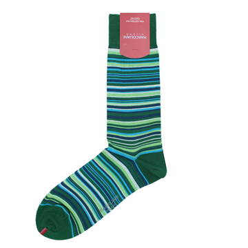 Marcoliani Milano green, aqua and navy multi striped cotton blend socks	