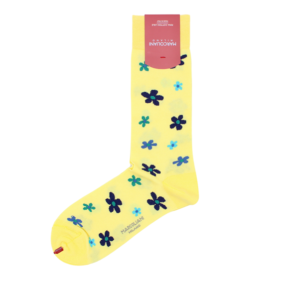 Marcoliani Milano yellow, navy and aqua floral cotton blend socks	