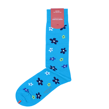 Marcoliani Milano aqua, navy and yellow floral cotton blend socks	