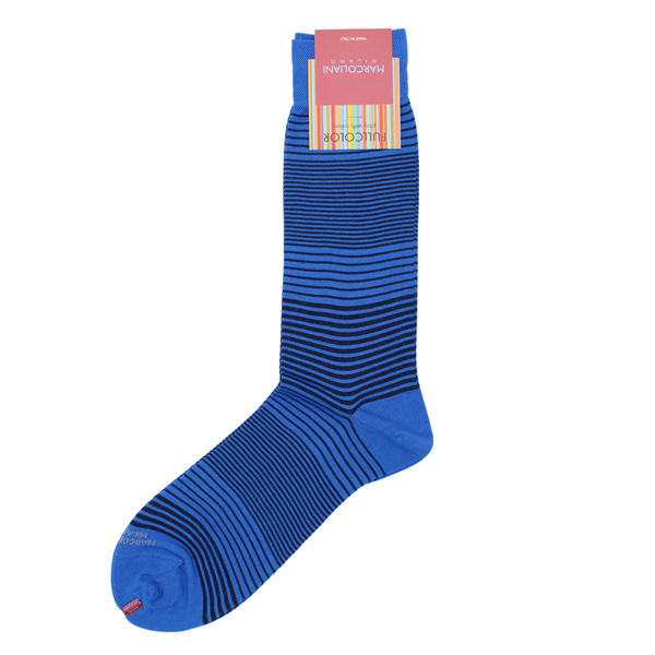 Marcoliani Milano navy and blue horizontal striped cotton blend socks	