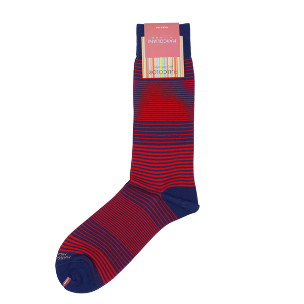 Marcoliani Milano navy and red horizontal striped cotton blend socks	
