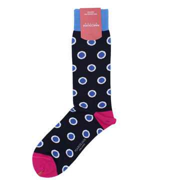 Marcoliani Milano big dots navy, blue, white and fuschia cotton blend socks	