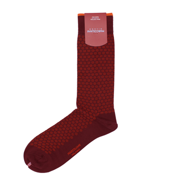 Marcoliani Milano burgundy and orange jacquard dots cotton blend socks	