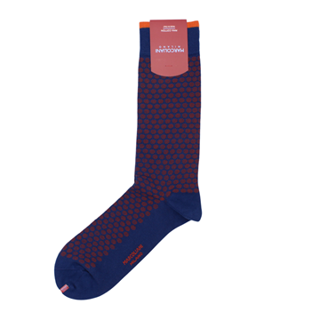 Marcoliani Milano navy and orange jacquard dots cotton blend socks	