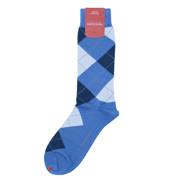 Marcoliani Milano blue, light blue, dark blue argyle cotton blend socks	