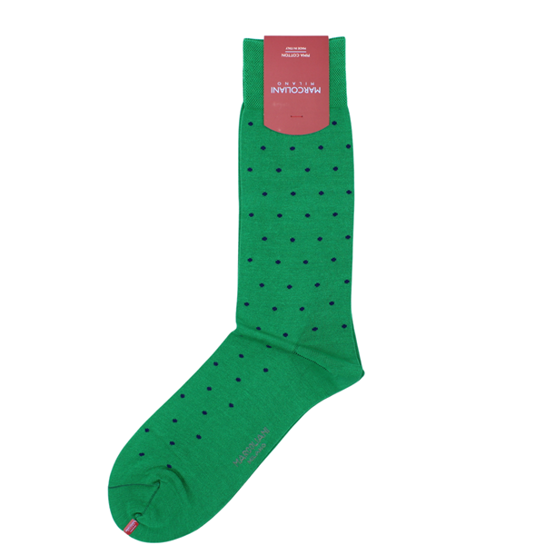 Marcoliani Milano navy on green polka dots cotton socks	