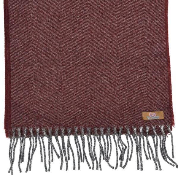 Lovat Mill 100% cashmere herringbone scarf burgundy and grey